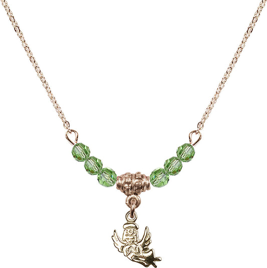 14kt Gold Filled Guardian Angel Birthstone Necklace with Peridot Beads - 2128