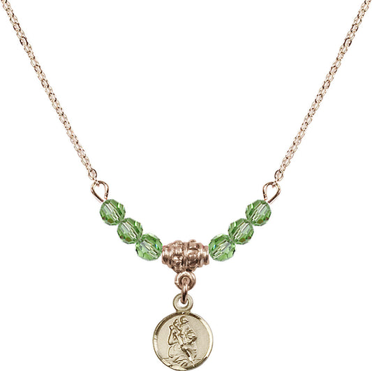 14kt Gold Filled Saint Christopher Birthstone Necklace with Peridot Beads - 2343