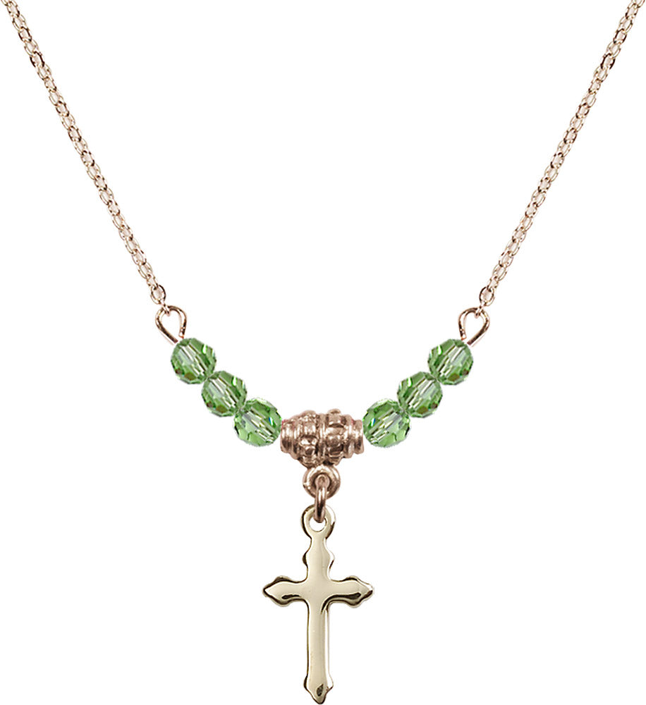 14kt Gold Filled Cross Birthstone Necklace with Peridot Beads - 2528