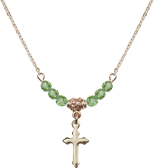 14kt Gold Filled Cross Birthstone Necklace with Peridot Beads - 2528