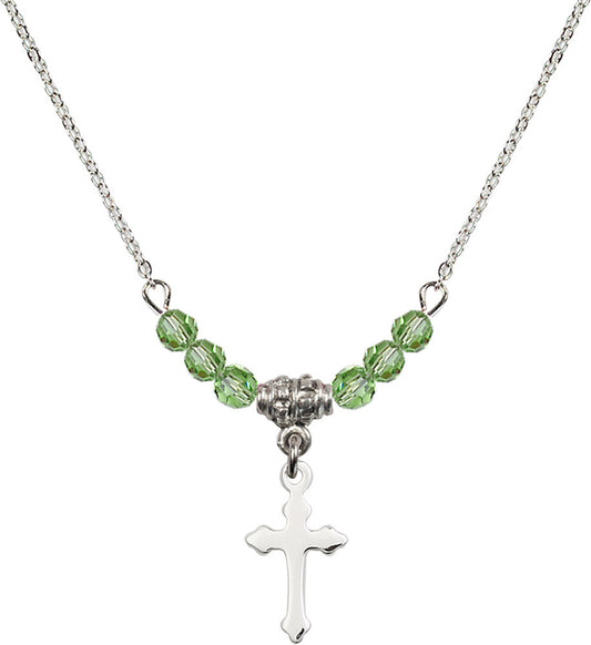 Sterling Silver Cross Birthstone Necklace with Peridot Beads - 2528