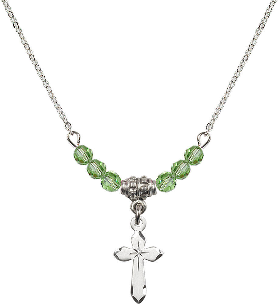 Sterling Silver Cross Birthstone Necklace with Peridot Beads - 2529