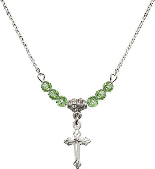 Sterling Silver Cross Birthstone Necklace with Peridot Beads - 2531