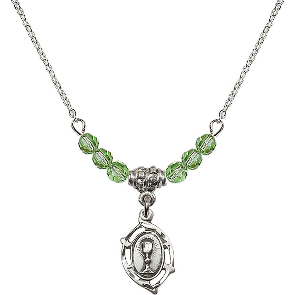 Sterling Silver Communion Birthstone Necklace with Peridot Beads - 3019
