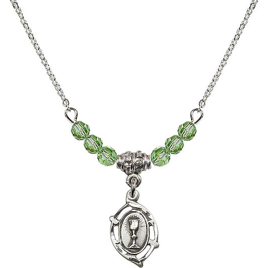 Sterling Silver Communion Birthstone Necklace with Peridot Beads - 3019