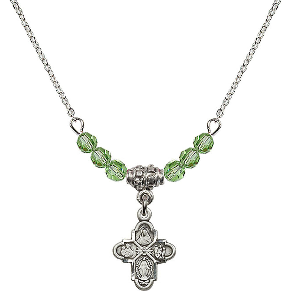 Sterling Silver 4-Way Birthstone Necklace with Peridot Beads - 3143