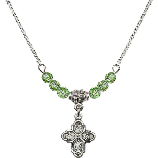 Sterling Silver 4-Way Birthstone Necklace with Peridot Beads - 3143