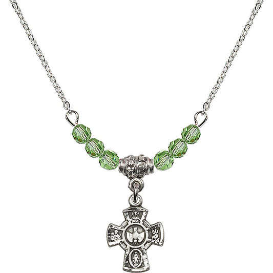 Sterling Silver 5-Way Birthstone Necklace with Peridot Beads - 3145