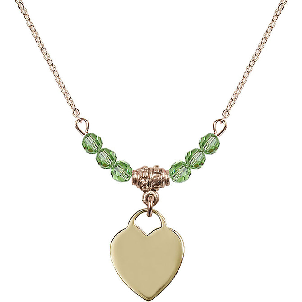 14kt Gold Filled Heart Birthstone Necklace with Peridot Beads - 3400