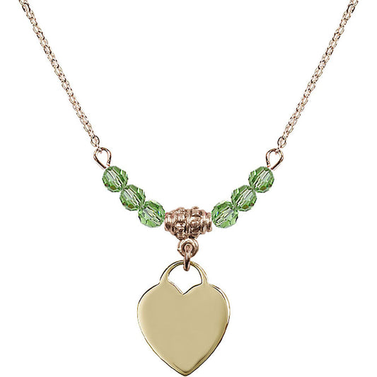 14kt Gold Filled Heart Birthstone Necklace with Peridot Beads - 3400