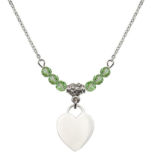 Sterling Silver Heart Birthstone Necklace with Peridot Beads - 3400