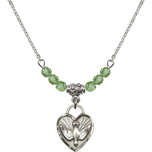 Sterling Silver Confirmation Heart Birthstone Necklace with Peridot Beads - 3405