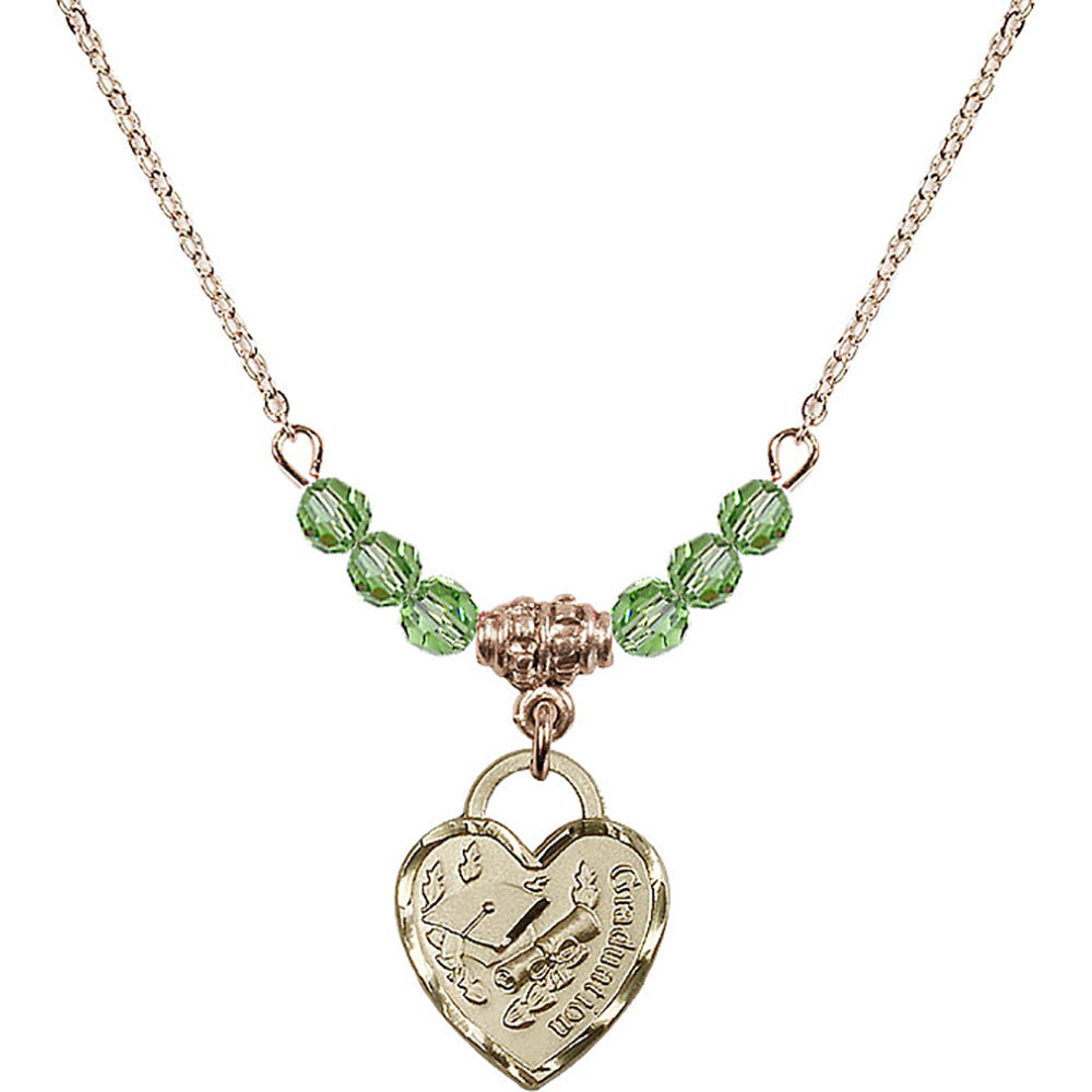 14kt Gold Filled Graduation Heart Birthstone Necklace with Peridot Beads - 3406