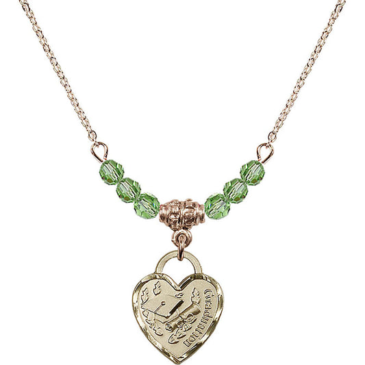 14kt Gold Filled Graduation Heart Birthstone Necklace with Peridot Beads - 3406