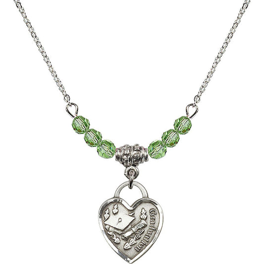 Sterling Silver Graduation Heart Birthstone Necklace with Peridot Beads - 3406