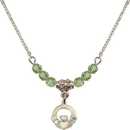 14kt Gold Filled Claddagh Birthstone Necklace with Peridot Beads - 4113