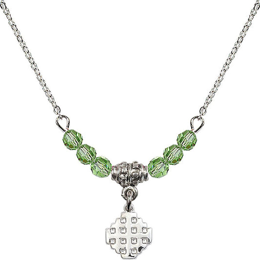 Sterling Silver Jerusalem Cross Birthstone Necklace with Peridot Beads - 4118