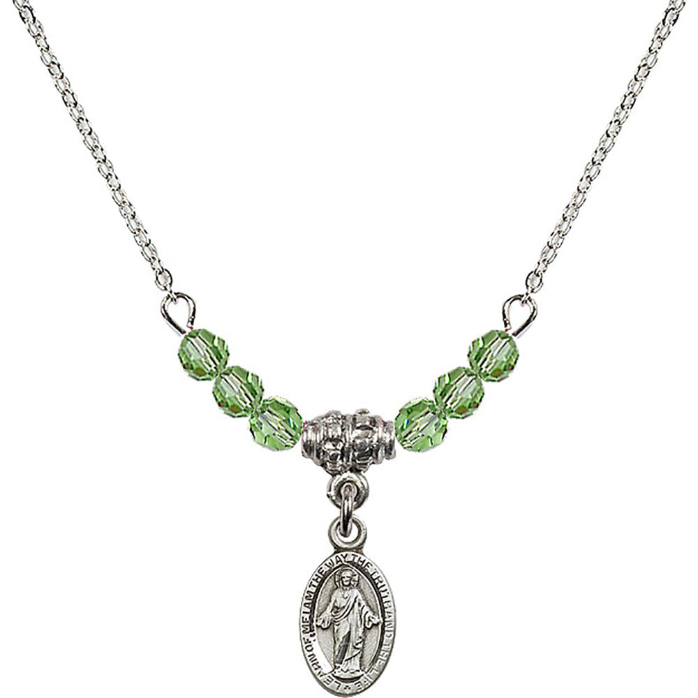 Sterling Silver Scapular Birthstone Necklace with Peridot Beads - 4121