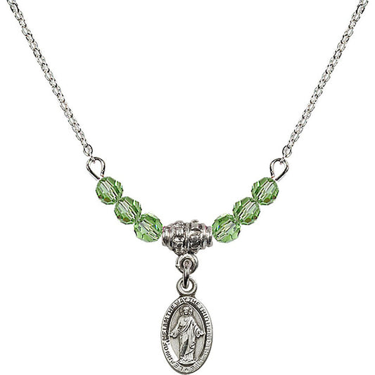 Sterling Silver Scapular Birthstone Necklace with Peridot Beads - 4121
