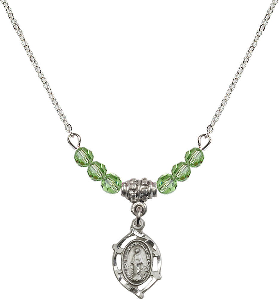 Sterling Silver Miraculous Birthstone Necklace with Peridot Beads - 4152
