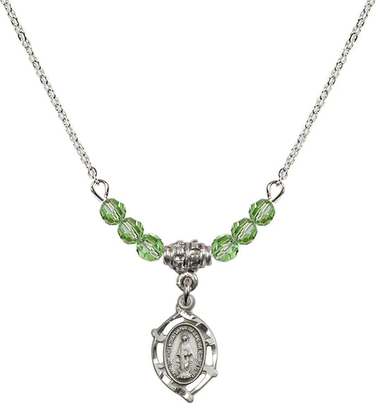 Sterling Silver Miraculous Birthstone Necklace with Peridot Beads - 4152