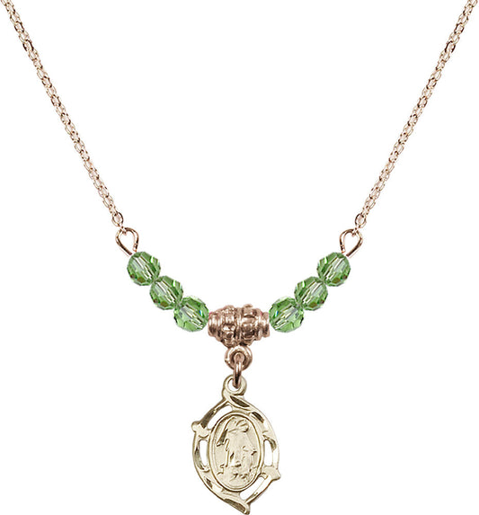 14kt Gold Filled Guardian Angel Birthstone Necklace with Peridot Beads - 4154