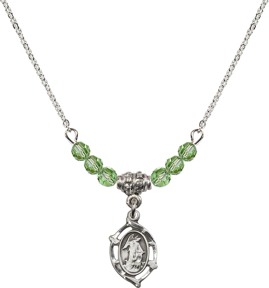 Sterling Silver Guardian Angel Birthstone Necklace with Peridot Beads - 4154