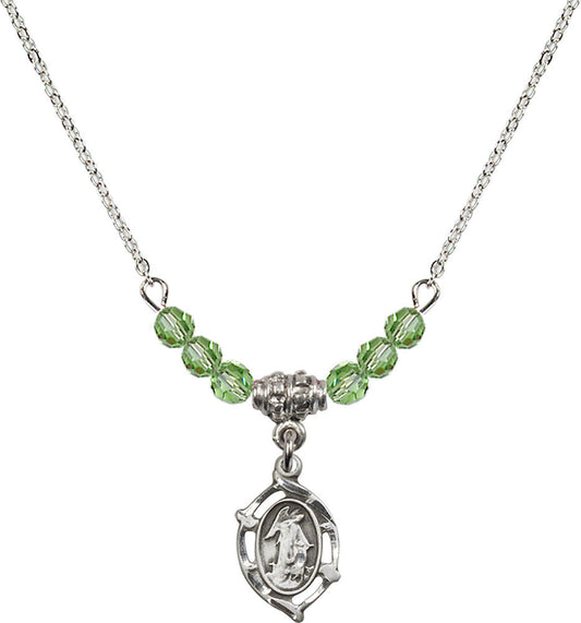 Sterling Silver Guardian Angel Birthstone Necklace with Peridot Beads - 4154