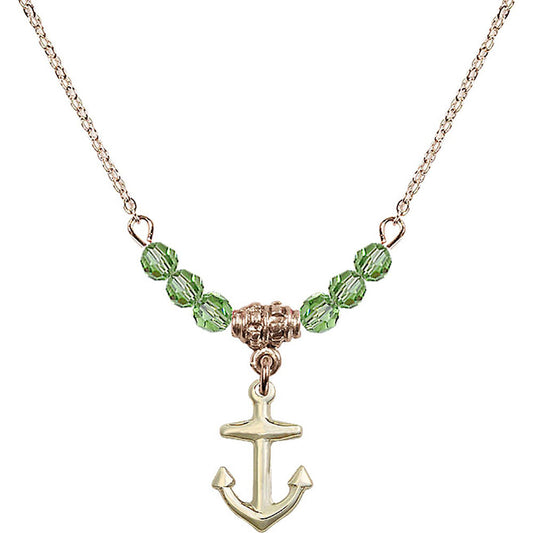 14kt Gold Filled Anchor Birthstone Necklace with Peridot Beads - 4158