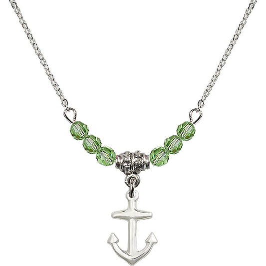 Sterling Silver Anchor Birthstone Necklace with Peridot Beads - 4158