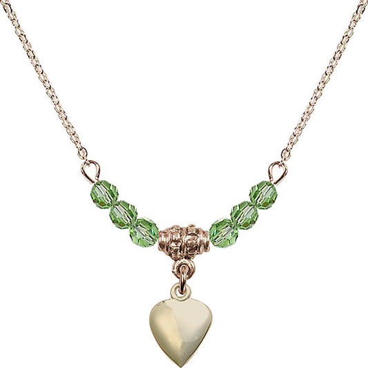 14kt Gold Filled Heart Birthstone Necklace with Peridot Beads - 4158