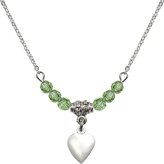 Sterling Silver Heart Birthstone Necklace with Peridot Beads - 4158