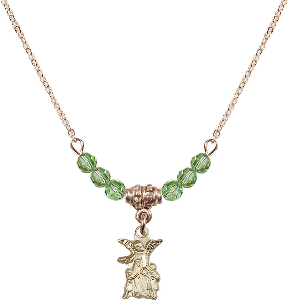 14kt Gold Filled Guardian Angel Birthstone Necklace with Peridot Beads - 4253