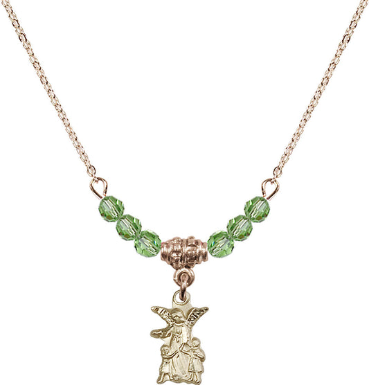14kt Gold Filled Guardian Angel Birthstone Necklace with Peridot Beads - 4253