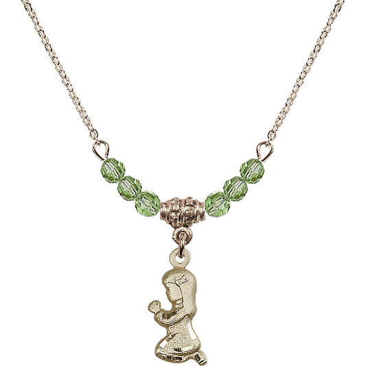 14kt Gold Filled Praying Girl Birthstone Necklace with Peridot Beads - 4262