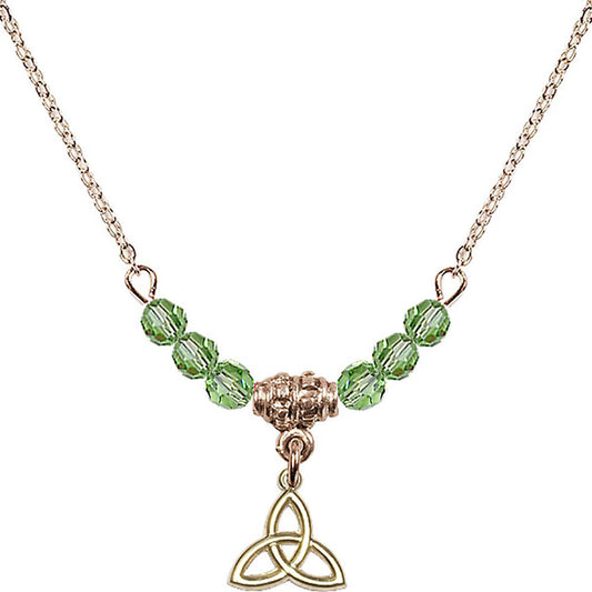 14kt Gold Filled Trinity Irish Knot Birthstone Necklace with Peridot Beads - 5100