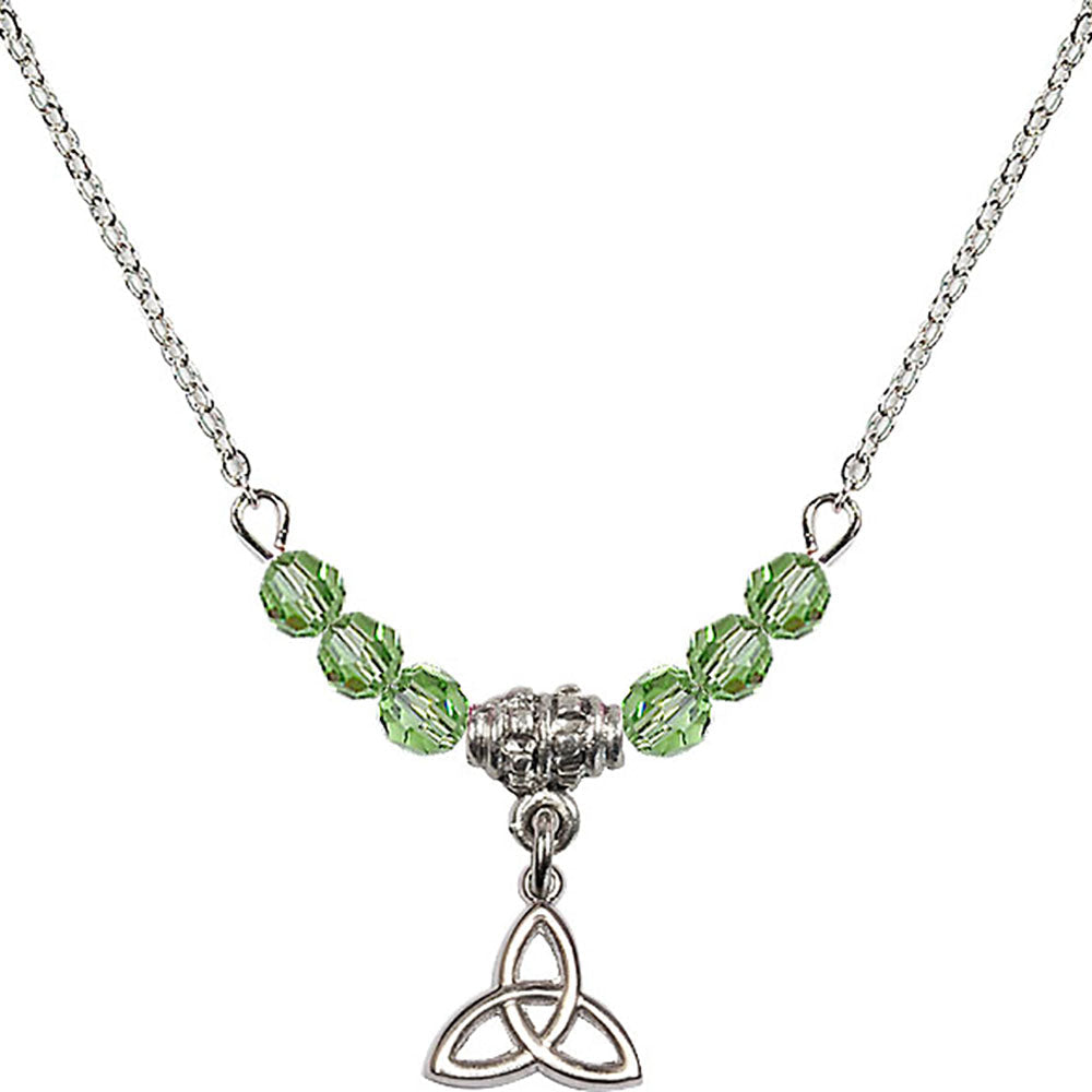 Sterling Silver Trinity Irish Knot Birthstone Necklace with Peridot Beads - 5100