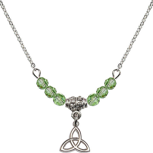 Sterling Silver Trinity Irish Knot Birthstone Necklace with Peridot Beads - 5100