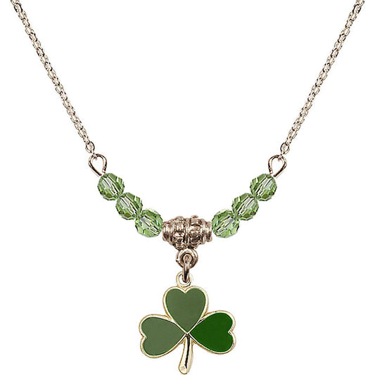 14kt Gold Filled Shamrock Birthstone Necklace with Peridot Beads - 5243