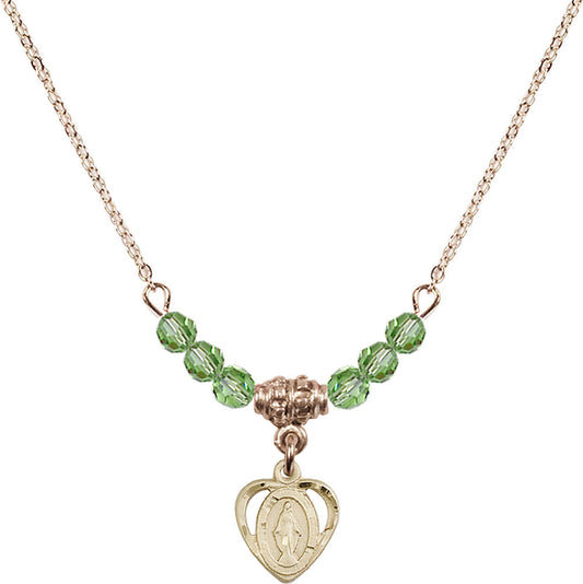 14kt Gold Filled Miraculous Birthstone Necklace with Peridot Beads - 5401