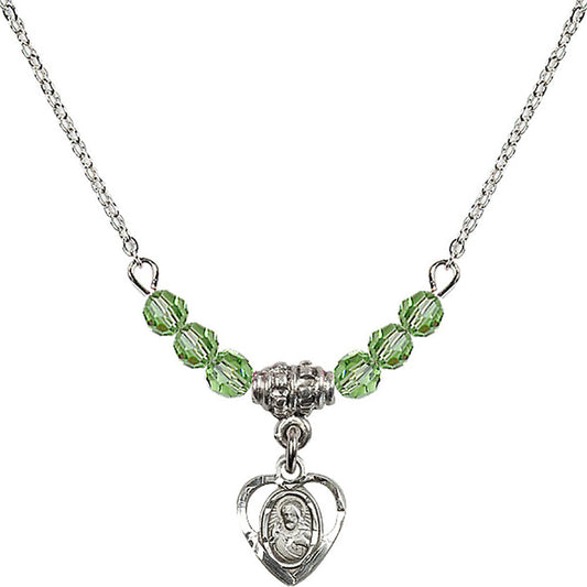 Sterling Silver Scapular Birthstone Necklace with Peridot Beads - 5402