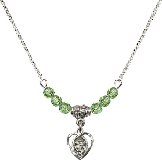 Sterling Silver Saint Christopher Birthstone Necklace with Peridot Beads - 5403