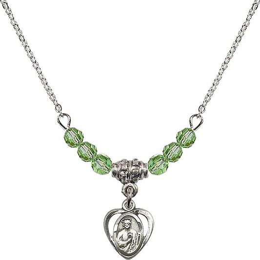 Sterling Silver Saint Jude Birthstone Necklace with Peridot Beads - 5404