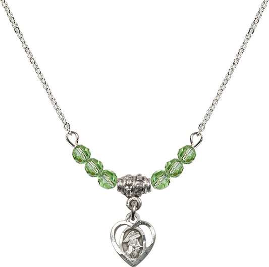 Sterling Silver Guardian Angel Birthstone Necklace with Peridot Beads - 5407