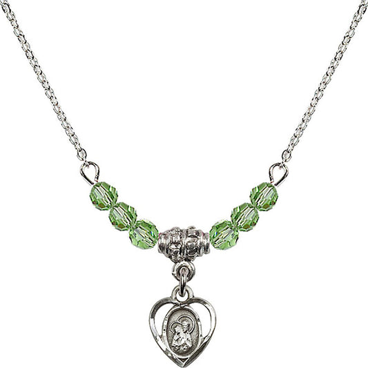 Sterling Silver Saint Ann Birthstone Necklace with Peridot Beads - 5414