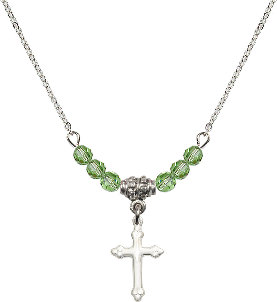 Sterling Silver Cross Birthstone Necklace with Peridot Beads - 5415