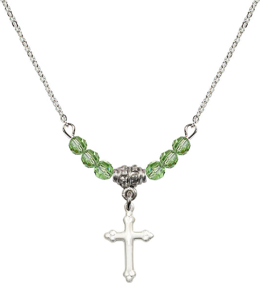 Sterling Silver Cross Birthstone Necklace with Peridot Beads - 5415