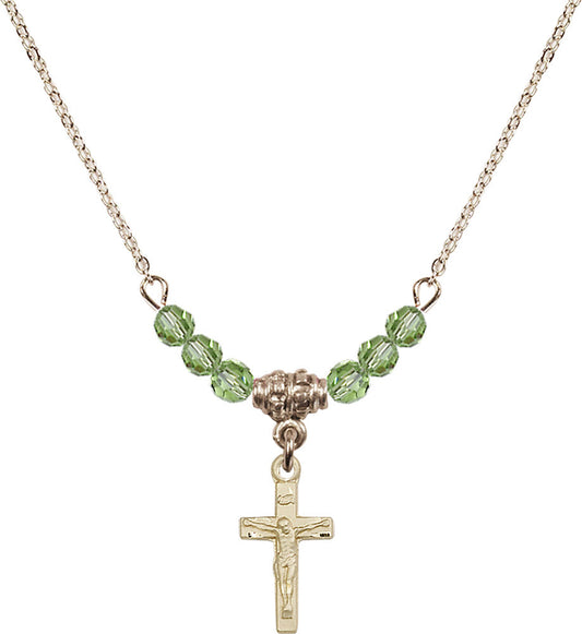 14kt Gold Filled Crucifix Birthstone Necklace with Peridot Beads - 5417