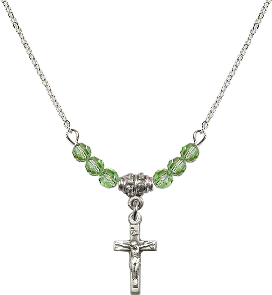 Sterling Silver Crucifix Birthstone Necklace with Peridot Beads - 5417