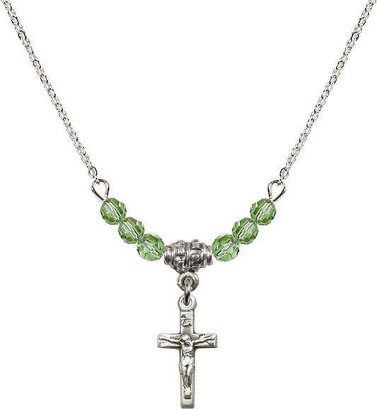 Sterling Silver Crucifix Birthstone Necklace with Peridot Beads - 5417